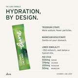 Hydration, by design: a Cucumber, Lime & Mint stick pack with trisodium citrate, magnesium bisglycinate, lower osmolality and 500mg sodium, 376mg chloride, 200mg potassium and 50mg magnesium per stick