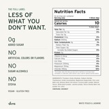 White Peach & Jasmine Nutrition Facts and full ingredient list: 0g added sugar, no artificial colors or flavors, no sugar alcohols and no stevia