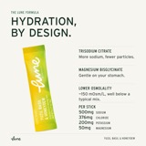 Hydration, by design: a Yuzu, Basil & Honeydew stick pack with trisodium citrate, magnesium bisglycinate, lower osmolality and 500mg sodium, 376mg chloride, 200mg potassium and 50mg magnesium per stick