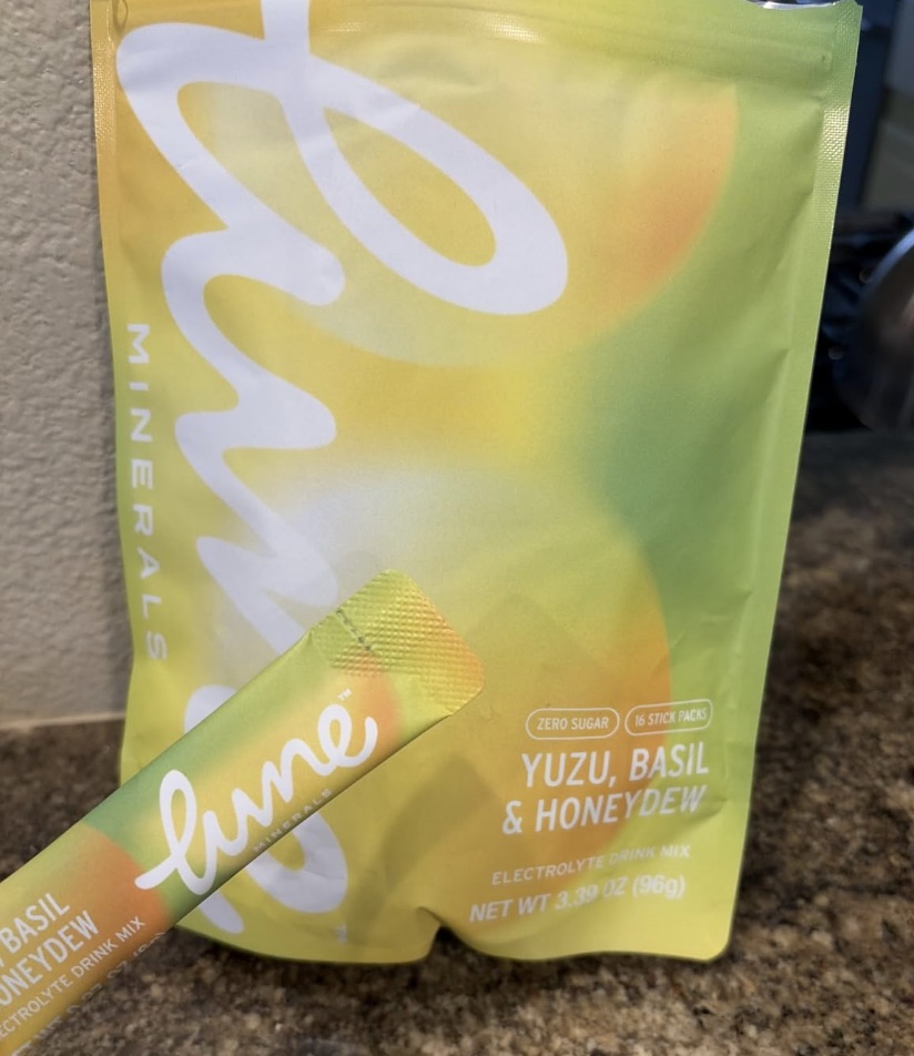 Customer photo: a Yuzu, Basil & Honeydew pouch and stick pack